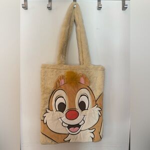 NWT Disney Chip & Dale Plush Furry Tote Bag – Cream/Brown – Cute & Soft